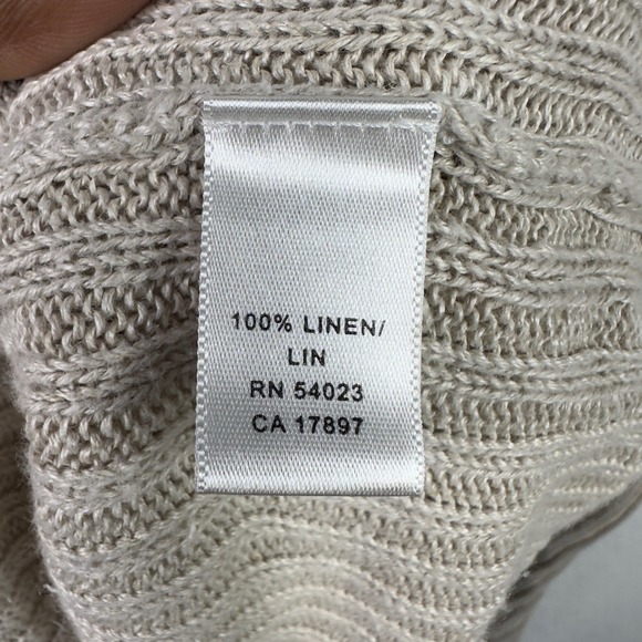 Banana Republic Sweater Mens XL Beige Linen Knit Ribbed Collar Minimalist Preppy - Picture 4 of 6